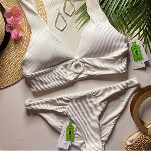 L*Space 🤍 Fisher Banded Tri Bikini Top | Sol Classic Bottom in Cream